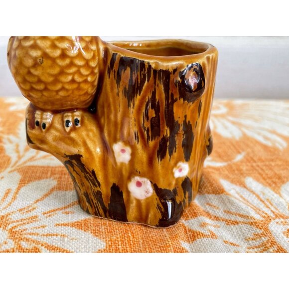 Vintage 1970s Ceramic Owl Toothpick Holder Vase Figurine - Picture 5 of 8